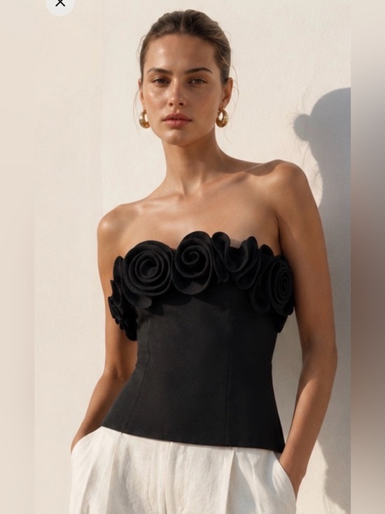 Zara Tops - NWT ZW Collection Zara Black Floral Bandeau Strapless Top Medium 4772/010